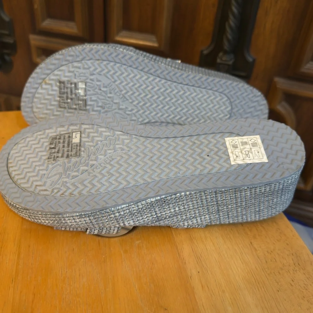 Skechers Martha Stewart Arch Fit Blue Silver Woven Platform Wedge Sandals 119514
